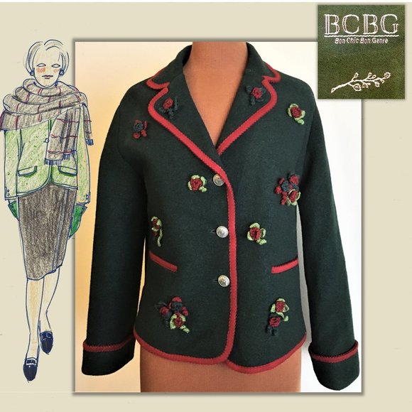 BCBG Jackets & Blazers - BCBG Deep Green Jacket with Red Trim   |  VINTAGE